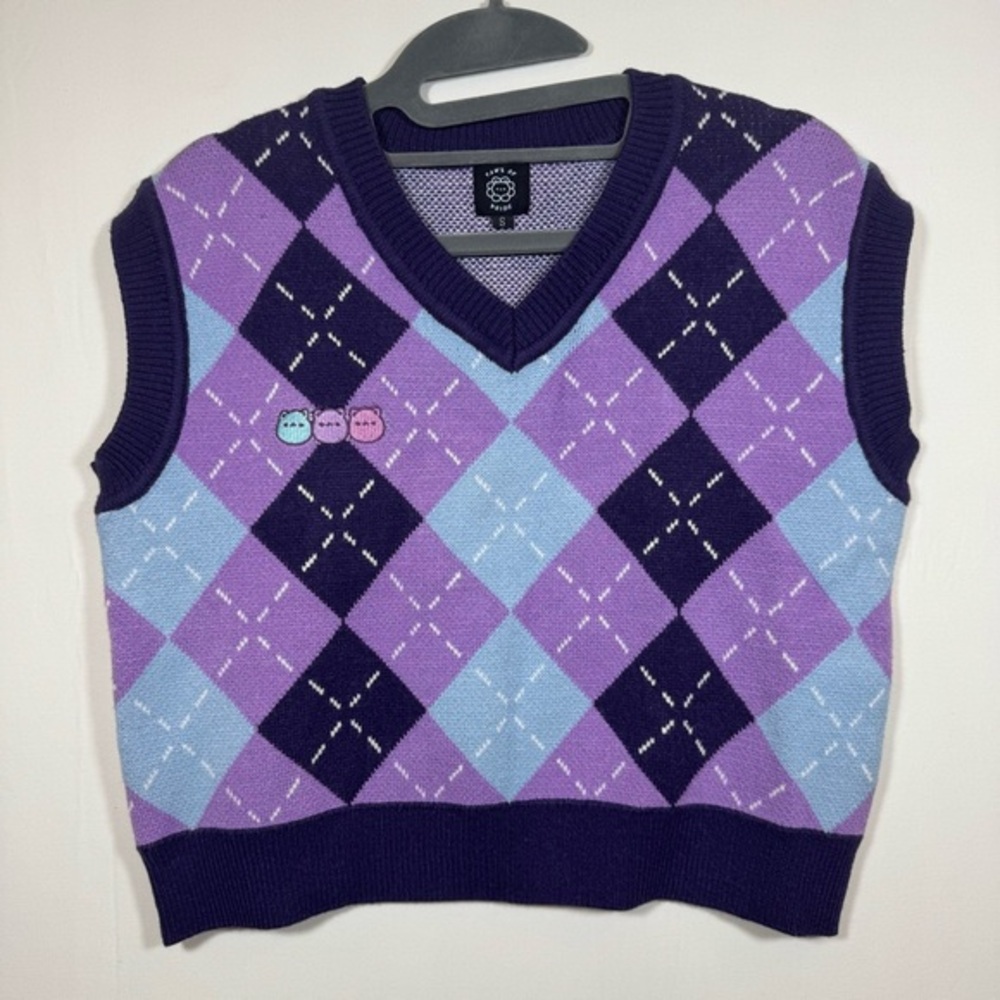Paws of Pride Argyle‎ Sweater Vest Women’s Small Purple Preppy Y2K Academia Knit